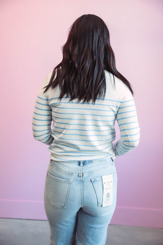 Kayla Striped Sweater-Ivory/Chambray