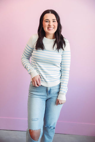 Kayla Striped Sweater-Ivory/Chambray