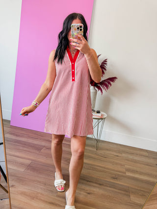 Casey Striped Mini Dress-Red