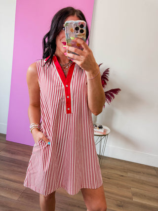 Casey Striped Mini Dress-Red