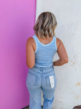 Cool Girl Striped Tank-Serene Blue