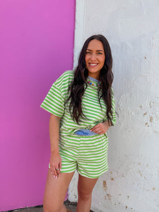 Off-Duty Striped Tee-Honeydew/Periwinkle