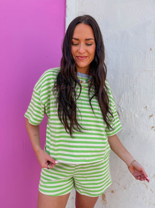 Off-Duty Striped Tee-Honeydew/Periwinkle