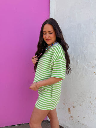 Off-Duty Striped Tee-Honeydew/Periwinkle