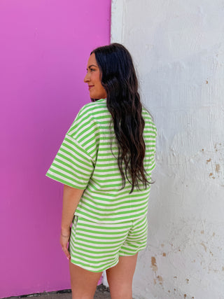 Off-Duty Striped Tee-Honeydew/Periwinkle