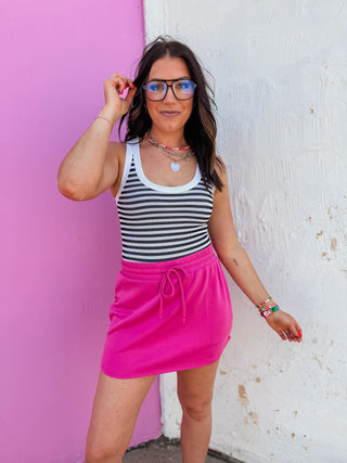 Cool Girl Striped Tank-White