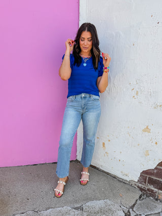 Lindy Knit Top-Royal Blue