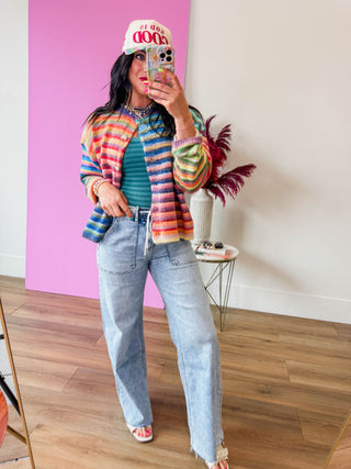 Chill Day Striped Tee-Dusty Teal