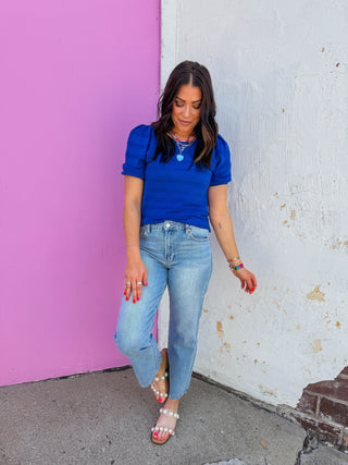 Lindy Knit Top-Royal Blue