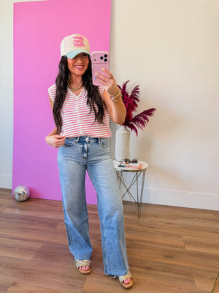 Emily Striped Sweater Vest-Pink