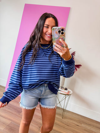 On The Line Pullover-Navy/Blue