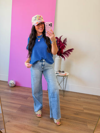 Simple Days Corded Top-Bright Blue