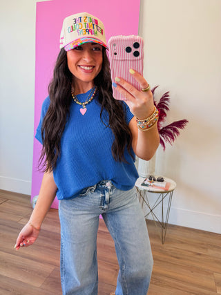 Simple Days Corded Top-Bright Blue