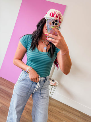 Chill Day Striped Tee-Dusty Teal