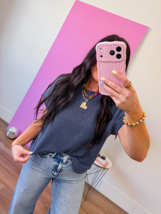 Simple Days Corded Top-Navy