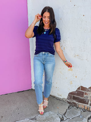 Lindy Knit Top-Navy