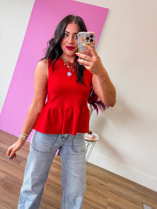Sadie Knit Tank-Red