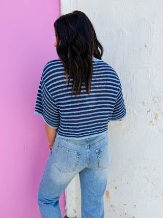Blakely Striped Knit Top-Navy