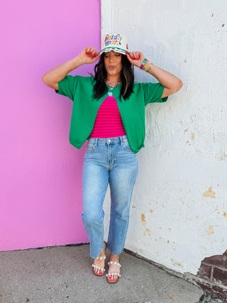 Chill Day Striped Tee-Fuchsia