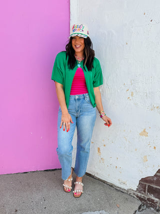Chill Day Striped Tee-Fuchsia
