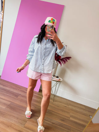 Margaret Button Down Top-Light Indigo