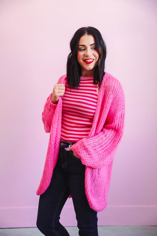 Maddie Striped Tank-Punch/Fuchsia