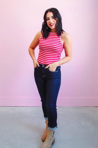 Maddie Striped Tank-Punch/Fuchsia