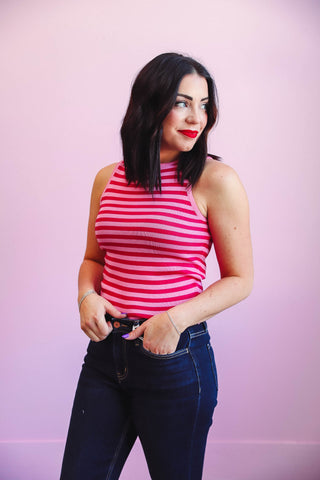 Maddie Striped Tank-Punch/Fuchsia