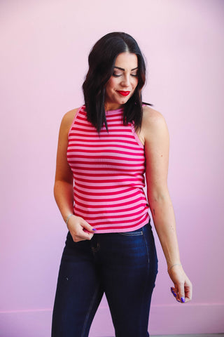 Maddie Striped Tank-Punch/Fuchsia