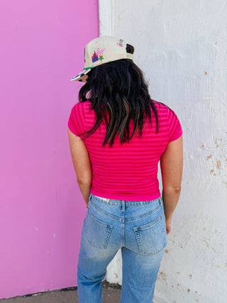 Chill Day Striped Tee-Fuchsia