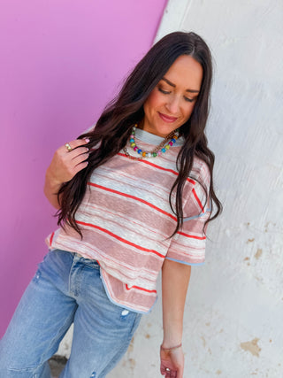 Coral Breeze Striped Tee