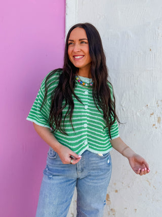 Blakely Striped Knit Top-Green