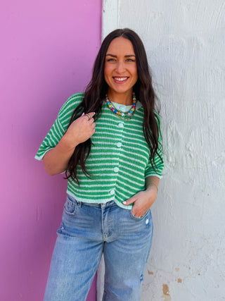Blakely Striped Knit Top-Green