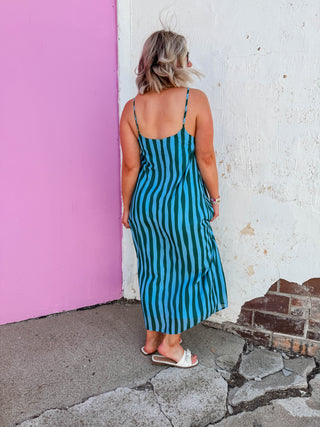 Uptown Striped Midi Dress-Blue