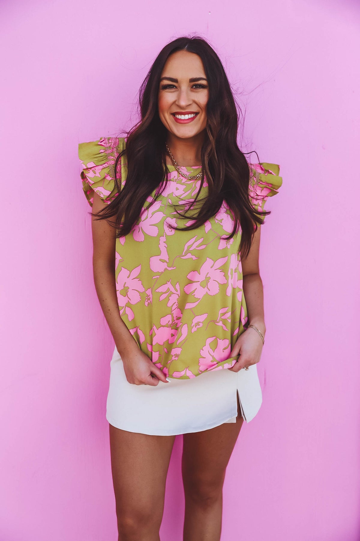Phoebe Floral Top-Lime