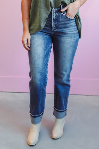 Connor High Rise Cuffed Straight Leg Denim