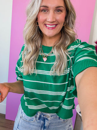 Kaelyn Striped Knit Top-Green