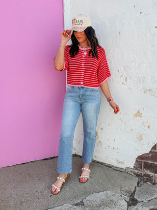 Blakely Striped Knit Top-Red