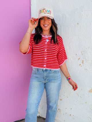 Blakely Striped Knit Top-Red