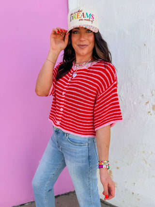 Blakely Striped Knit Top-Red
