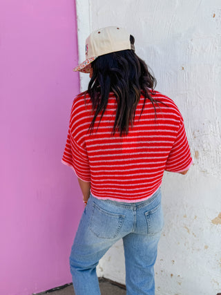 Blakely Striped Knit Top-Red
