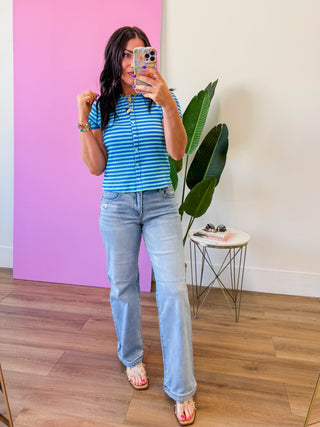 Annika Striped Top-Mint/Blue