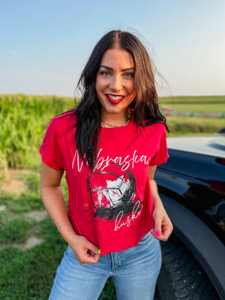 Nebraska Volleyball Cuff Cropped Tee