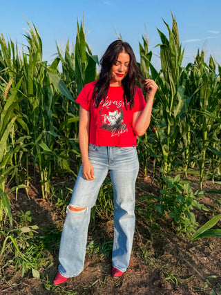 Nebraska Volleyball Cuff Cropped Tee