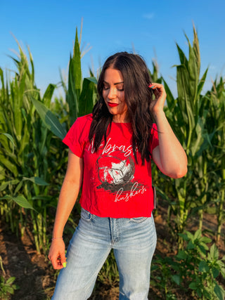 Nebraska Volleyball Cuff Cropped Tee
