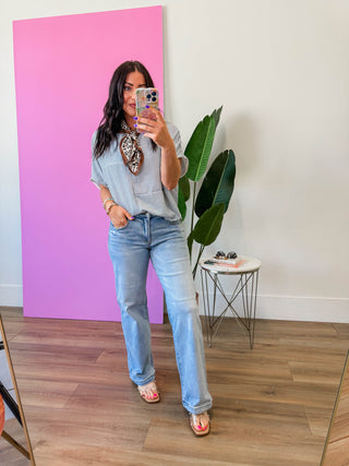 Kerri Striped Top-Denim