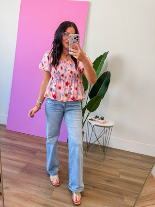 Summer Breeze Floral Top-Pink/Peach