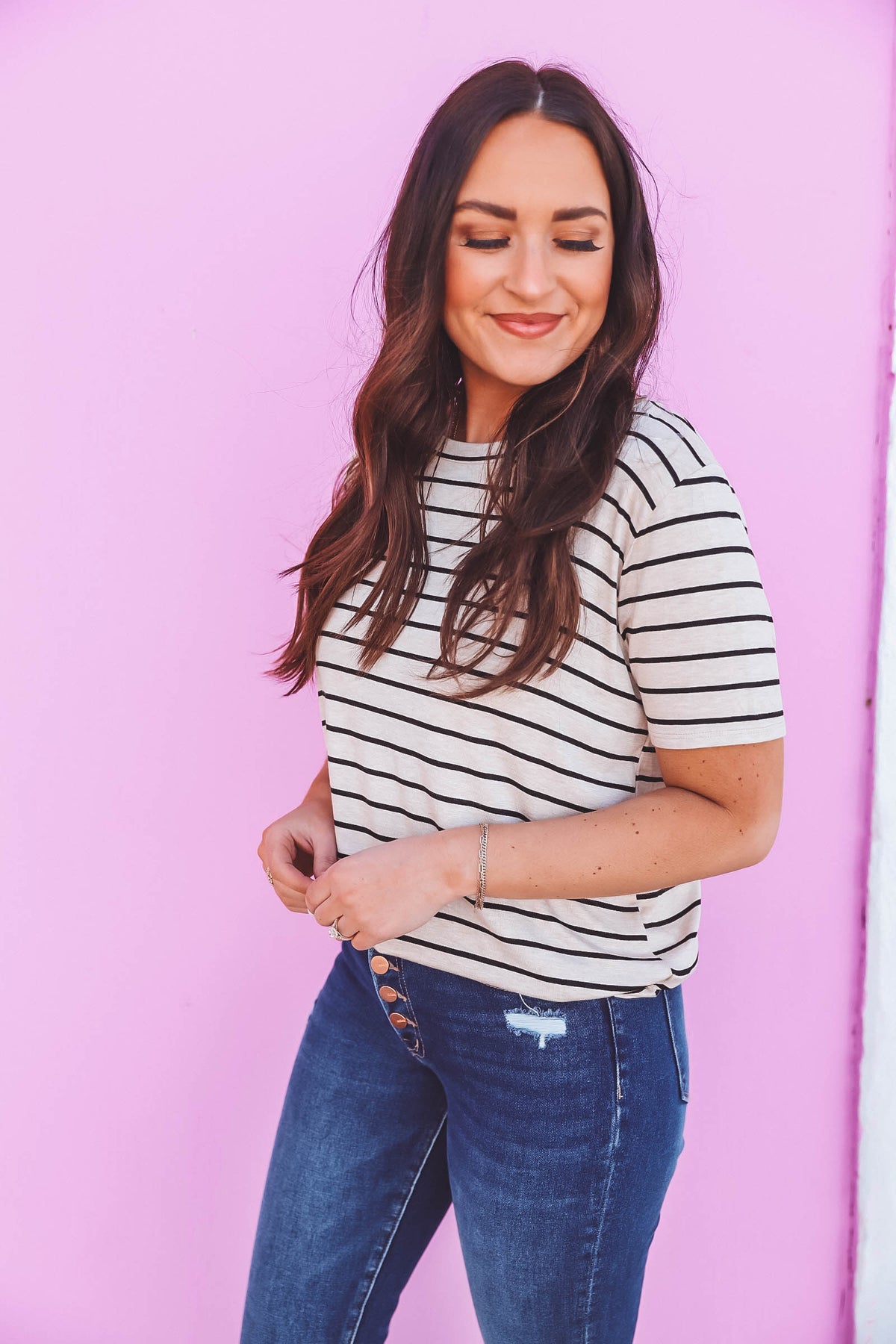 Katie Striped Top-Taupe/Black