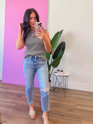 Lauren Striped Tank-Black