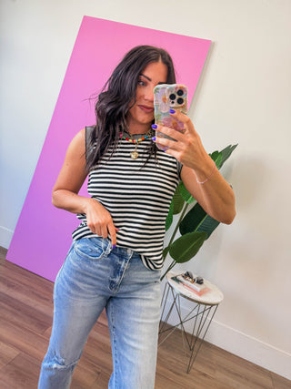 Lauren Striped Tank-Black